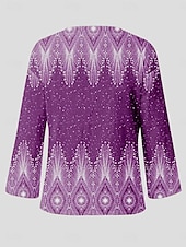billige Kvinne Boho Topper-Dame Bluse Grafisk Geometrisk Årgang Tropisk Stilfull Langermet V-hals Vanlige topper Daglig Blå Lilla Grønn Grå Sommer Vår