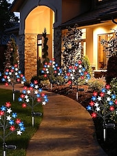  1 Pc Lumière de Jardin Extérieure Étanche Solaire Patriotiques pour le 4 Juillet Jour de l'Indépendance 250ème Anniversaire Jour du Souvenir Lumière en Étoile à Cinq Pattes Rouge Blanc Bleu