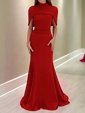 cheap PINK-2-in-1 Cape Dress Hot Pink Mermaid / Trumpet Evening Gown Elegant Dress Formal Semi Formal Wedding Floor Length Sleeveless MocK Neck with Stretch Crepe