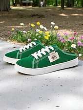 economico Sneakers da donna-Sneakers slip-on da donna in tela verde con lacci – comode scarpe da ginnastica senza schienale, ideali per passeggiate, shopping, corse a scuola e giornate estive informali