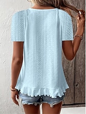 ieftine tricou simplu-Tricou pentru femei Culoare solidă Simplu Basic Casual Mâneci scurte Guler rotund Topuri Regular Zilnice Weekend Volan Dantelat Alb Galben Roz Verde Vară