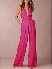 baratos vestidos de casamento casuais-Vestidos de casamento casuais sexy Hall Vestido Tuxedo Macacões Decote Halter Sem Mangas Longo em Satin Vestidos de Noiva Com Pregas