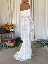 levne Bílé krajkové šaty-Dámské Dlouhé šaty Maxi šaty Krajkové šaty Šaty na ples Šaty na párty Elegantní Módní Párty Zvláštní příležitosti Večerní oslava Běžný Bez vzoru Dlouhý rukáv Pod rameny Černá Bílá Léto