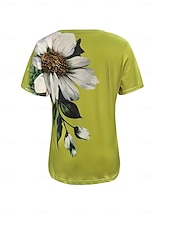 ieftine tricou floral-Pentru femei Tricou Floral Grafic Plante Epocă Stilat Clasic Manșon scurt Stil Nautic Rotund Topuri obișnuite Zilnic Sfârșit de săptămână Imprimeu Negru Albastru piscină Mov Trifoi Gri Vară Primăvară