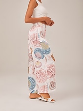 cheap Pants-Shell Print Elastic Waist Wide Leg Pants