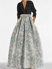 abordables FLORALES-Robe de soirée A-Line élégante robe formelle longueur de sol manches longues col chemise satin avec fente robe invitée de mariage