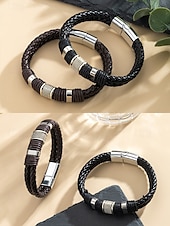 economico Gioielli da uomo-Bracciale da uomo in similpelle intrecciata con chiusura in acciaio inossidabile – cinturino regolabile in stile vintage per abbigliamento casual, quotidiano e come regalo