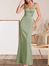 cheap Floor Length-Mermaid / Trumpet Mother of the Bride Dress Wedding Guest Elegant Minimalist V Neck Floor Length Satin Sleeveless with Ruching