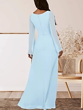 preiswerte Bodenlänge-A-Linie Brautmutterkleid Hochzeitsgast Elegant V Ausschnitt Bodenlang Chiffon Langarm mit Kristalle Raffung 2025