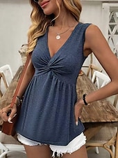 ieftine Top simplu-Camisole Femei Culoare Unică Simplă Elegantă Casual Fără Mâneci Gât În V Topuri Regulate Zi cu Zi Sărbătoare Strâns Alb Albastru Portocaliu Verde Gri Vară Primăvară