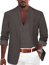 voordelige Linnen blazer-Voor heren Sportjas Linnen blazer Modieus Casual Effen Linnen blazer Leger groen Zwart blauw Getailleerd Single Breasted een knoops