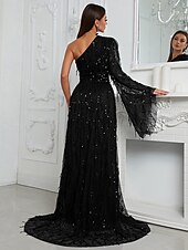 preiswerte Kleider für Hochzeitsgäste-funkelnde Pailletten-Brautkleider mit Quaste in Farbe, formelle Brautkleider, A-Linie, eine Schulter, ärmellos, bodenlang, Tüll-Brautkleid 2025