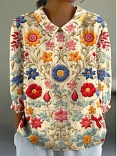 abordables Hauts Floraux-Femmes Chemise Fleuri Graphique Paisley ancien Quotidien Élégant manche longue Col de chemise Hauts Réguliers Quotidien Imprimé Jaune Bleu Violet Orange Été Printemps