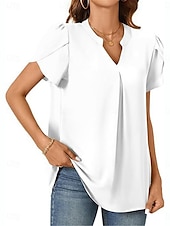 abordables Hauts Unis pour Femmes-Femmes Chemisier Couleur Unie Élégant Basique Occasionnel Manche Courte Col en V Hauts Réguliers Quotidien Noir Blanche Bleu Vert Abricot Été