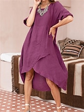 abordables Robes-Femmes Robe Midi Robe trapèze Robe d&#039;été Occasionnel Quotidien Coupe Ample Uni Manche 3/4 Encolure en V Blanche Violet Vert Vert Véronèse Été