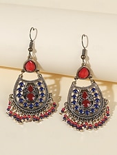 cheap Women's Earring-Women's Bohemian Teardrop Dangle Earrings – Vintage Tribal Style with Beaded Fringe, Lightweight Statement Jewelry for Parties and Festivals