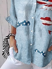 levne Den nezávislosti Top-Košile pro ženy k Dni nezávislosti Patriotic Čtvrtého července Grafika květiny USA Vintage Tropická Každodenní Dlouhý rukáv Límec Pravidelné topy Práce Každodenní Tisk Námořní modrá Světle modrá Léto