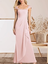 voordelige Vloerlengte-A-Lijn Moeder van de Bruid Jurk Bruiloft Gast Elegante Hartvormige Vloerlengte Chiffon Kap Mouw met Kant Ruching