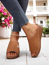 cheap Comfort Sandals-Women’s Light Blue Wedge Sandals – Open-Toe Slip-On Sandals with Soft Sole for Garden Walks and Summer Casuals