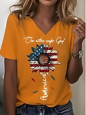 olcso Függetlenség Napja Csúcs-Női Patrióta Póló Grafika Amerikai Zászló Vintage Stílusos Klasszikus Rövid Ujjú V Nyakú Rendes Felsők Napi Hétvégi Nyomtatás Fekete Fehér Sárga Kék Nyár Tavasz