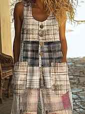 economico Tuta-Per donna Normale Tuta Casual Plaid Senza Maniche Gamba larga Girocollo Patchwork Streetwear Quotidiano Vestibilità regolare Bianco Estate