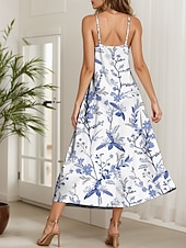 preiswerte Blumenkleider-Damen Maxikleid A Linie Kleid Sommerkleid Unterkleid Elegant Urlaub Lässig Normale Passform Blumen Grafik Ärmellos V Ausschnitt Spaghettiträger Gelb Rote Blau Purpur Sommer Frühling