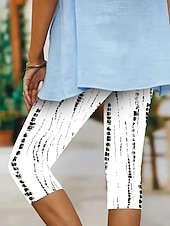 baratos -Mulheres Calças Capri Leggings Férias Vintage Moda Comprimento da panturrilha Cintura Alta Gráfico Poá Listrado Estampado Respirável Macio Com Stretch Ao ar livre Férias Rua Preto &amp; Branco Cinzento