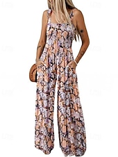 cheap Casual Jumpsuits-Women&#039;s Normal Jumpsuit Casual Floral Sleeveless U Neck Print Street Daily Regular Fit Pink Blue Green Summer