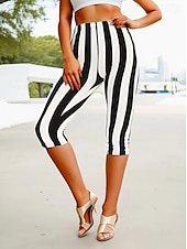 abordables Art &amp; Design Impression-Femmes Leggings Vacances ancien Mode Longueur complète Taille Moyenne Graphique Rayé Impression Chaleur Thermique Respirant Doux Élastique Extérieur Vacances Rue Noir Été Printemps Coupe Slim