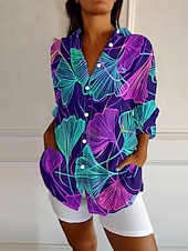ieftine Topuri de artă și design pentru femei-Pentru femei Cămașă Geometric Zilnic Stilat De Bază Manșon Lung Guler Cămașă Topuri obișnuite Zilnic Concediu Nasturi Imprimeu Negru Bleumarin Albastru piscină Mov Trifoi Primăvară Toamnă