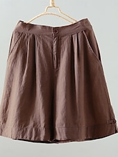 economico Pantaloni in lino e cotone semplici-Shorts da Donna Colore Unito Chinos Base Casual Lunghezza Ginocchio Vita Alta Semplice Tasca Comfort Micro-elastico Quotidiano Grigio Beige Caffè Estate Vestibilità Normale