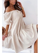 abordables Robes décontractées blanches-Femmes Mini Robe Robe Décontractée Robe d&#039;été Basique Moderne Quotidien Week-end Coupe régulière Uni Manche Courte Épaules Dénudées Noir Blanche Abricot Été