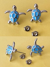 abordables Accessoires de vacances-Boucles d'oreilles tortue pour femmes – élégantes boucles d'oreilles plaquées argent avec incrustation de turquoise, parfaites pour la plage et l'été, accessoires décontractés et de vacances