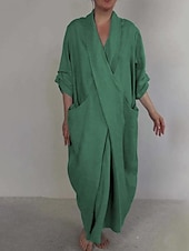 economico Vestito Semplice-Per donna Abito Lungo Maxi Abito Abito in cotone e lino Moda Moderno All&#039;aperto Vacanza Ferie Vestibilità regolare Semplice Mezza Manica Scollo a V Nero Bianco Blu Viola Estate