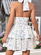 ieftine Rochii casual florale-Pentru femei Rochie Mini Rochie casual Rochie florala Modă În aer liber Petrecere Concediu Fit regulat Floare Fără manșon În V Roz Îmbujorat Albastru piscină Vară