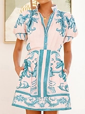 abordables Ensembles-Femmes Mini Robe Robes en coton et lin Robe Décontractée Mode Extérieur Soirée Fête Coupe régulière Peinture Manche Courte Col en V Rouge Bleu Vert Été