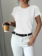 ieftine tricou simplu-Pentru femei Bluză Simplu Modern Casual Manșon scurt Stil Nautic Topuri obișnuite Concediu Ieșire Zdrobit Negru Alb Roz Îmbujorat Vară