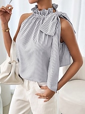 ieftine Top cu dungi și geometric-Pentru femei Camisole Tank Top Dungi Zilnic Casual Fără manșon Gâtul halter Topuri obișnuite Zilnic Imprimeu Negru Albastru celest Mov Trifoi Vară