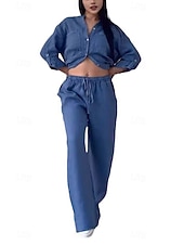 economico Imposta-Completo da donna 100% cotone cotone lino camicia a maniche lunghe colletto tinta unita attivo basic casual quotidiano nero bianco giallo estivo vestibilità regolare