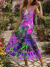 cheap Art&amp;Design Dress-Women&#039;s Maxi Dress Sundress A Line Dress Slip Dress Vacation Casual Flowy Beach Regular Fit Floral Graphic Animal Sleeveless V Neck Spaghetti Strap Yellow Red Blue Purple Summer Spring