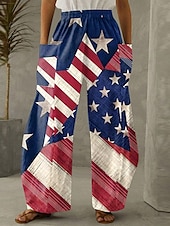 baratos Calças do Dia da Independência-Calças Chino Femininas Largura Total Moda Rua Estilo Casual Cintura Alta Calças Gráfico Bandeira Bolso Cintura Elástica Estampado Confortável Macio Micro-elástico Ao Ar Livre