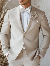 preiswerte Hochzeitsanzüge-Herren Hochzeit Leinenanzüge Gekerbtes Revers Beige Leicht Lässig Einfarbig Standard Passform 2-teilig Einreiher - 1 Knopf