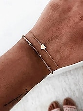 abordables Collier pour femme-Ensemble collier et bracelet pendentif cœur en or pour femme – chaîne délicate à plusieurs niveaux avec perles, bijoux romantiques élégants pour cadeaux, mariages et usage quotidien