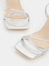 お買い得  ドレスサンダル-女性用シルバーオープントゥヒールサンダル - ロマンチックなデートや夏の夜にぴったりのエレガントでミニマリストなデザイン