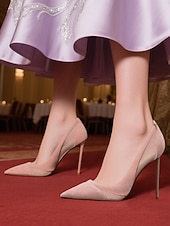abordables cocktail-Escarpins à bout pointu en daim nude pour femmes avec détails en maille, chaussures à talons aiguilles hauts pour cocktails et occasions formelles