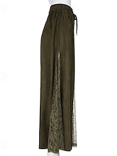 preiswerte Schlichte Röcke-Damen Rock Schwingend Spitzenrock Lässig Boho Maxi Mittlere Taille Röcke Einfarbig Spitze Urlaub Ferien Grün Sommer Polyester