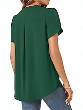 abordables Hauts Unis pour Femmes-Femmes Chemisier Couleur Unie Élégant Basique Occasionnel Manche Courte Col en V Hauts Réguliers Quotidien Noir Blanche Bleu Vert Abricot Été