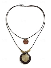 abordables Collier pour femme-Collier bohème à pendentif en bois multicouche pour femme – perles en alliage naturel faites à la main, design ethnique en spirale, bijoux légers pour tenues décontractées, fêtes d&#039;été et vacances à la plage