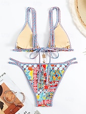 abordables Ensemble de bikinis-Femmes Maillots de Bain Bikini 2 pièces Maillot de bain Dos nu Tropical Tenues de plage Fleur Col en V Sans manches Maillots de bain