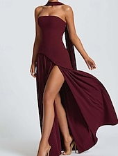 preiswerte Abschlusskleider-Damen Langes Kleid Maxikleid Weißes Kleid Abschlusskleid Partykleid Mode Party Abendgesellschaft Ausgehen Normale Passform Einfach Ärmellos Trägerlos Weiß Gelb Wein Marineblau Sommer